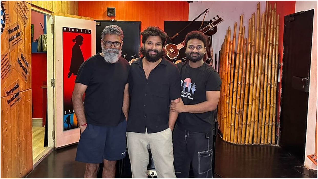 Pushpa 2 The Rule: allu arjun with director sukumar and devi sri prasad  indulge in music sessions for film