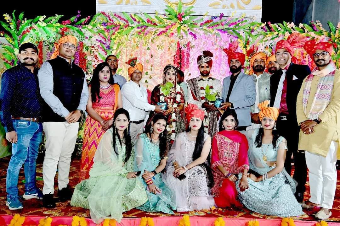 Unique initiative of youth group for nature conservation Presenting plants to newly married couple
