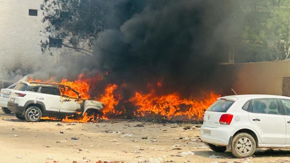 Fire broke out in truck of Trans Cargo Company in gurugram