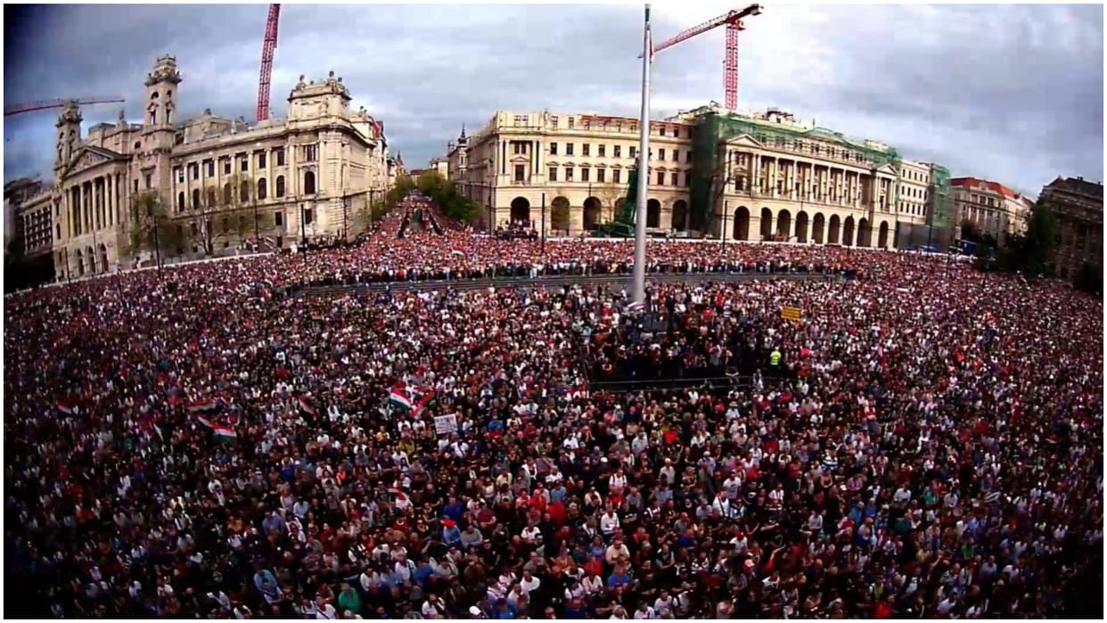 Demonstrate against Hungarian Prime Minister Viktor Orban at Budapest in hungary
