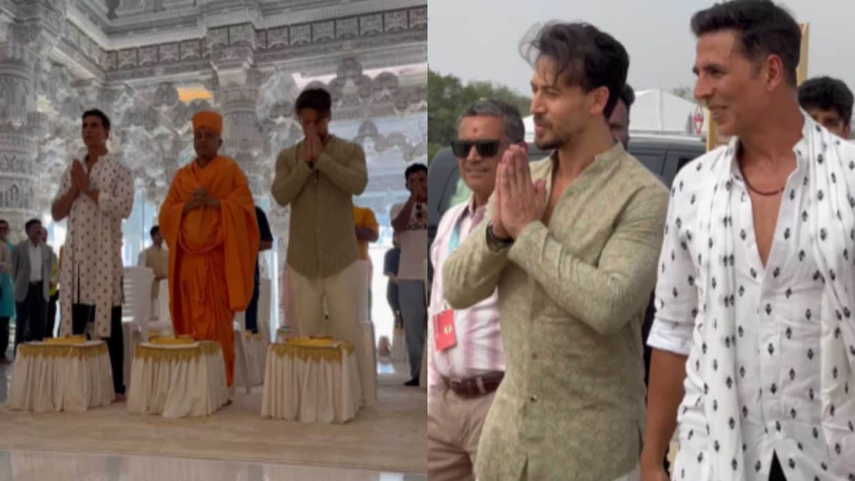 Akshay kumar Tiger shroff bowed their heads at BAPS Hindu temple in Abu Dhabi took blessings for Bade Miyan Ch