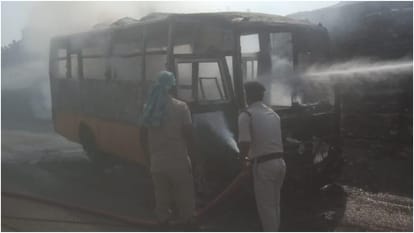 Burning Bus: School bus caught fire in Patna, near bypass, bihar news,bihar police