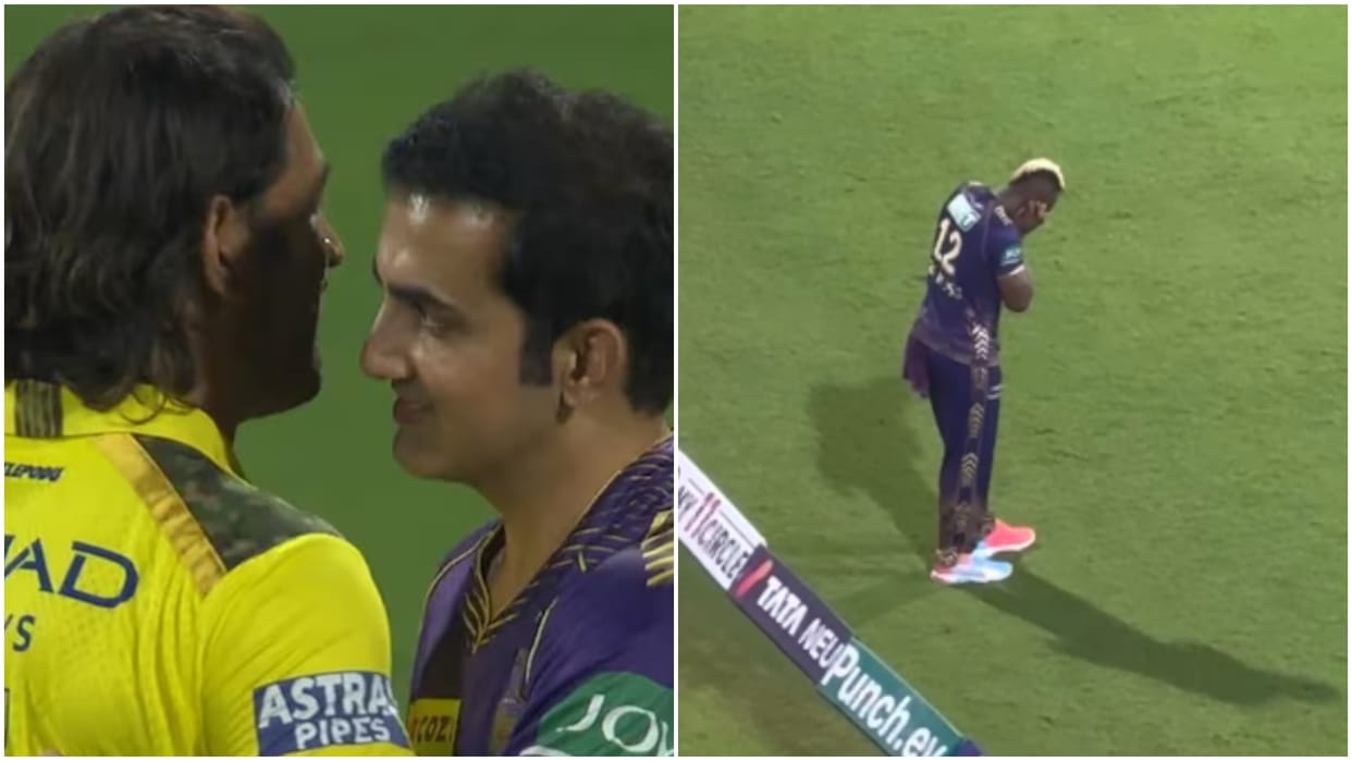 CSK vs KKR: Gautam Gambhir hugged MS Dhoni; Andre Russell closed his ears when mahi came to bat IPL 2024 Video
