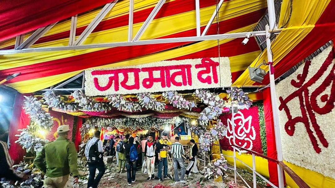 katra Maa Vaishno devi temple decorated with native and foreign flowers and colorful lights