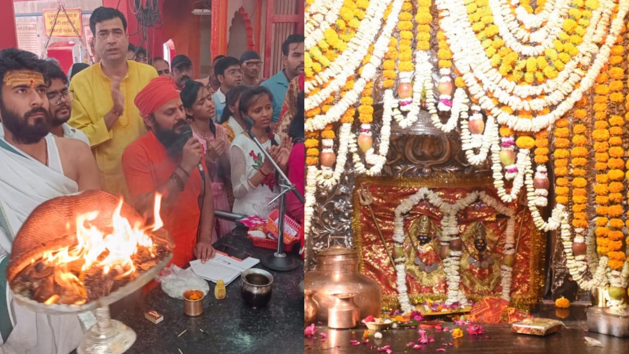 Navratri 2024: People offer prayer in chauk kali Mandir in Lucknow.