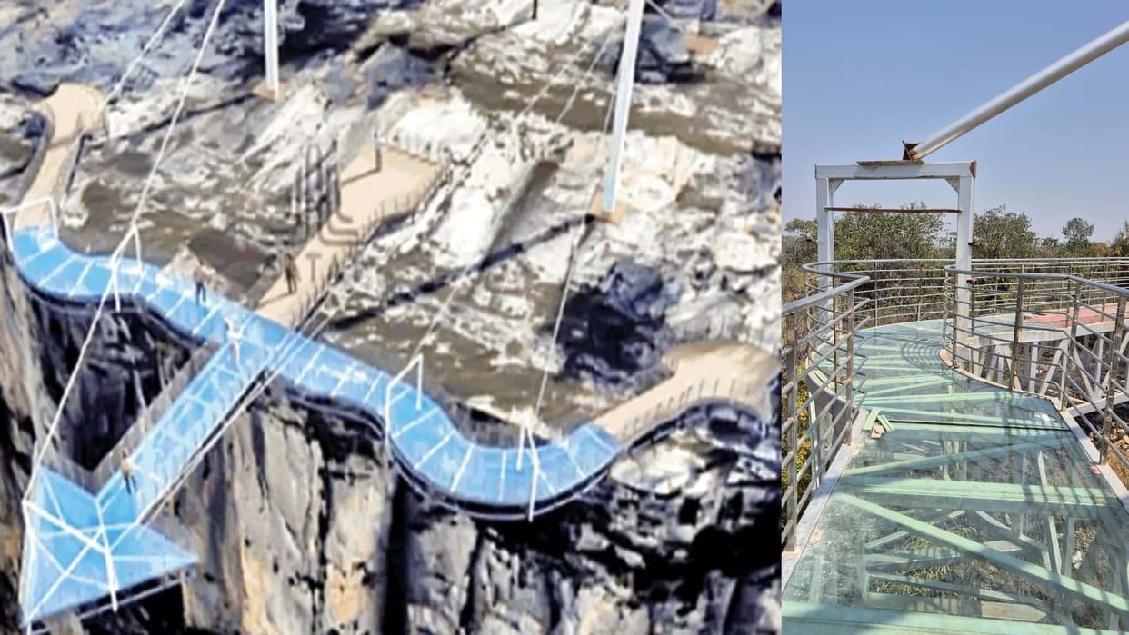 Uttar pradesh first bow and arrow shaped glass sky walk bridge ready in chitrakoot