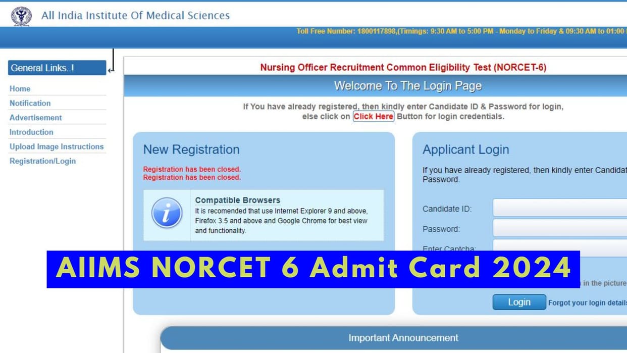 AIIMS NORCET 6 Admit Card 2024 soon at norcet6.aiimsexams.ac.in, Exam on 14 April