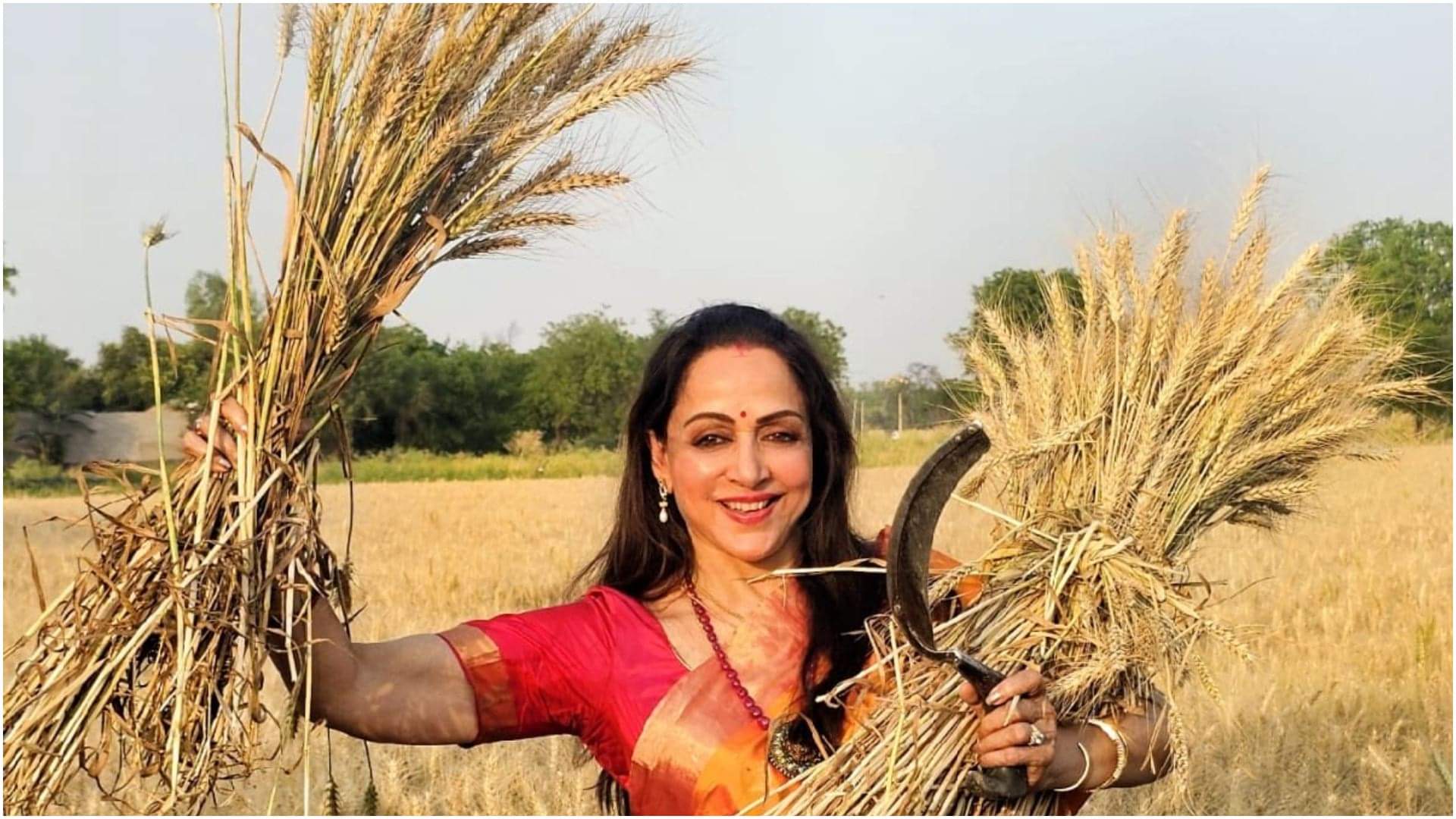 BJP MP and candidate of Mathura constituency Hema Malini meets farmers during poll campaign