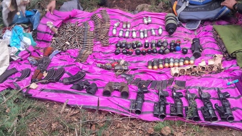 kupwara : Joint Security Forces Recovered Huge Cache Of Arms  Ammunition in Lolab Kupwara Forest