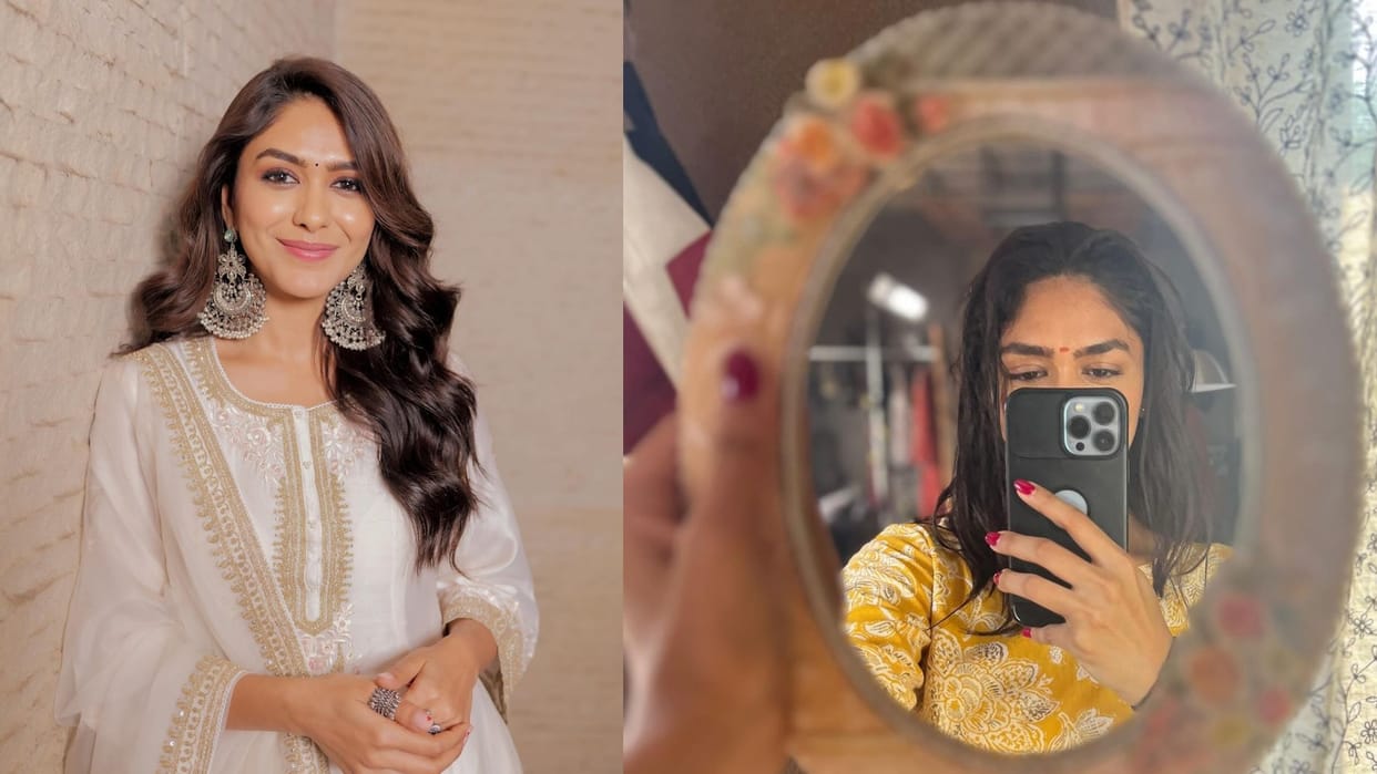 Mrunal Thakur share her wet hair selfie with Vijay Deverakonda BTS Moments of Indu from film Family Star Fans
