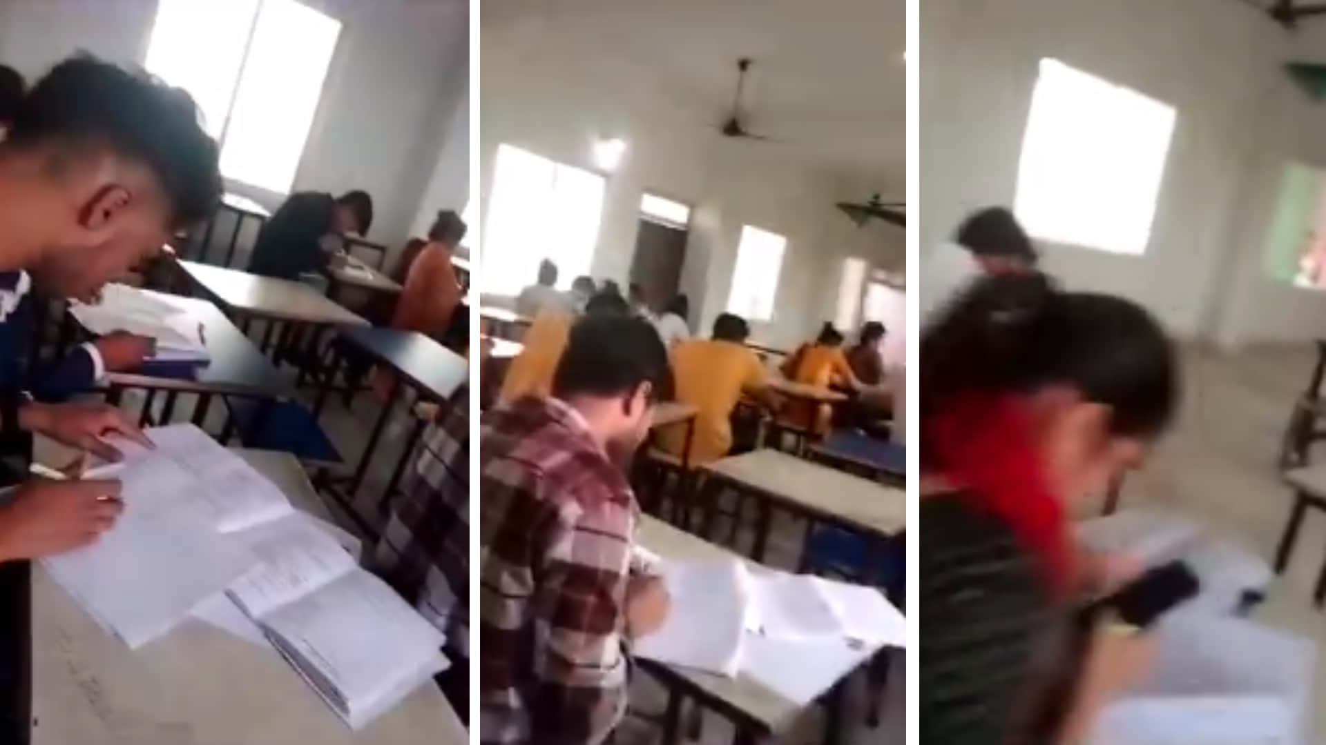 मुरैना में खुलेआम नकल का वीडियो सामने आया है।