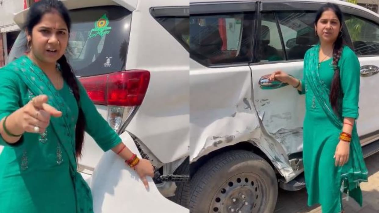 Bhajan singer Anjali Dwivedi car hit by another car in bareilly