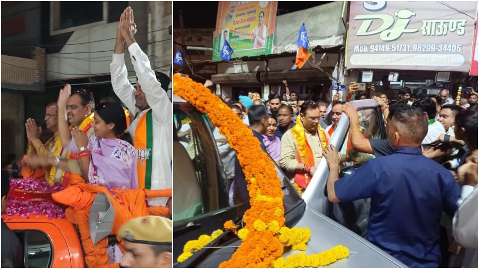 हनुमानगढ़ में रोड़ शो करते सीएम भजनलाल शर्मा।