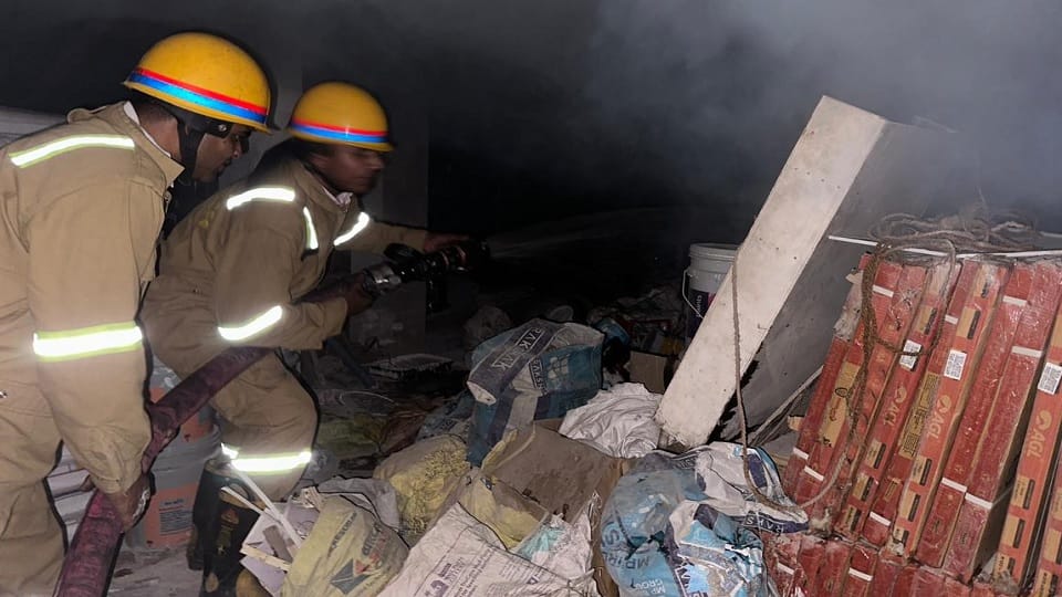Fire broke out in paint and ply warehouse