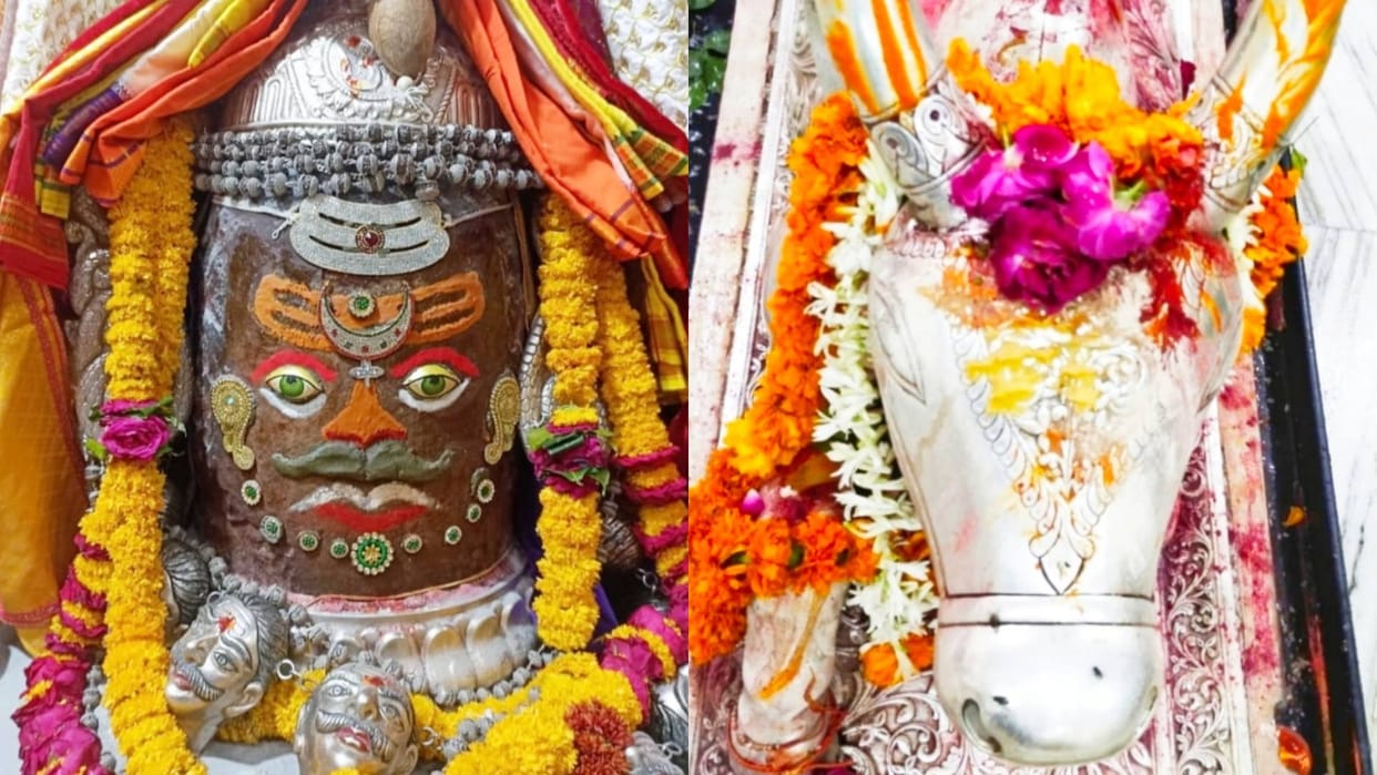 ujjain Baba Mahakal attractively dressed in Bhasmarti wearing hemp make-up and Mund Mala