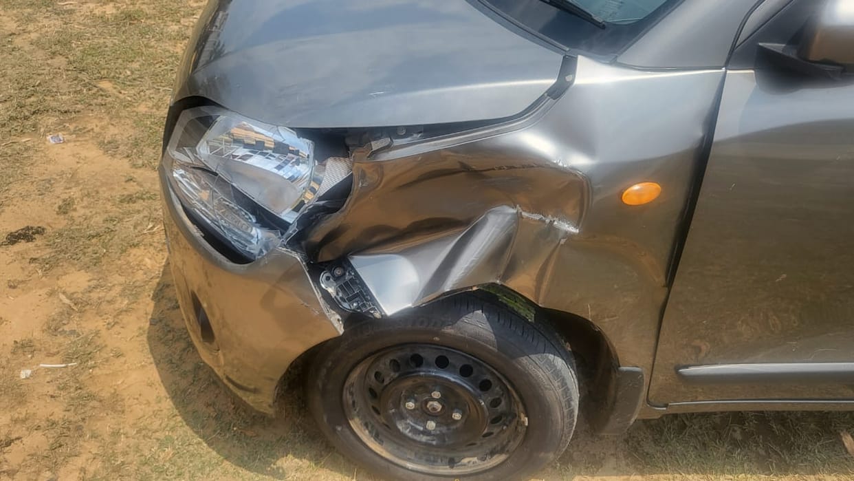 Collision between car and motorcycle, motorcyclist injured