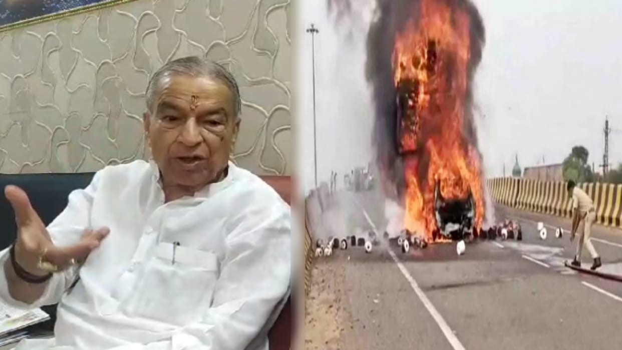 seven people from Meerut burnt to death  after collision between truck and car in Sikar Rajasthan