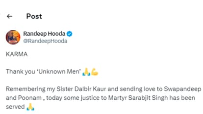 Randeep Hooda reacts Sarabjit Singh Killer Amir Sarfaraz demise in Lahore says today Justice Has Been Served