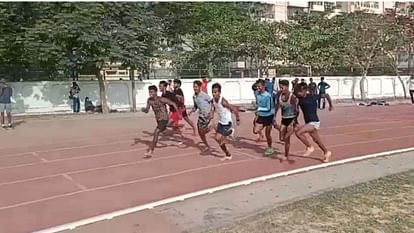 Players took part in selection trials of athletics competition in varanasi