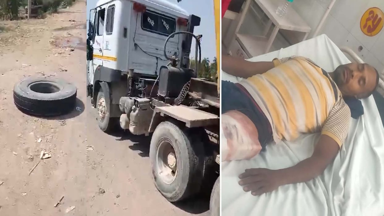 Four wheels of high speed dumper laden with Maurang came off, laborer injured