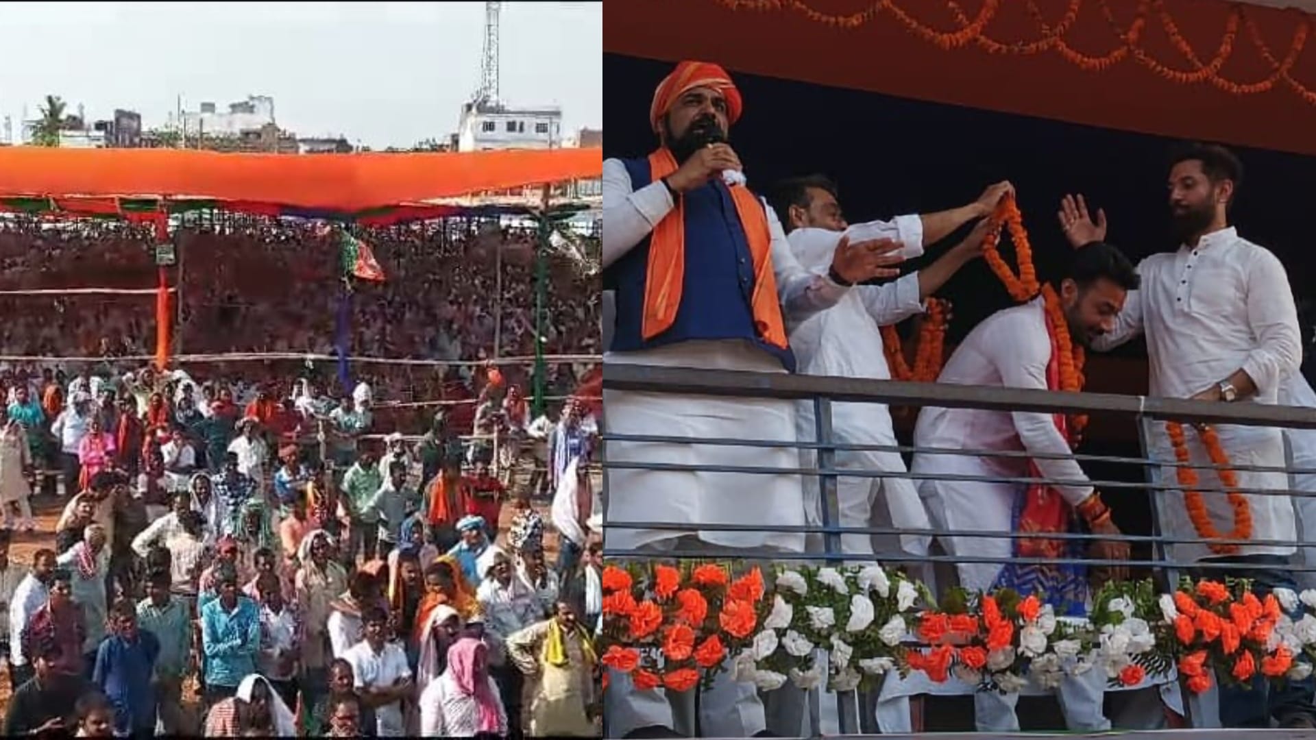 खगड़िया में सम्राट चौधरी के साथ चिराग पासवान।