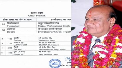 UP: बीजेपी ने जारी की लोकसभा प्रत्याशियों की एक और लिस्ट, फिरोजाबाद से ठाकुर विश्वदीप सिंह को दिया टिकट BJP announces candidate Thakur Vishwadeep Singh from Firozabad