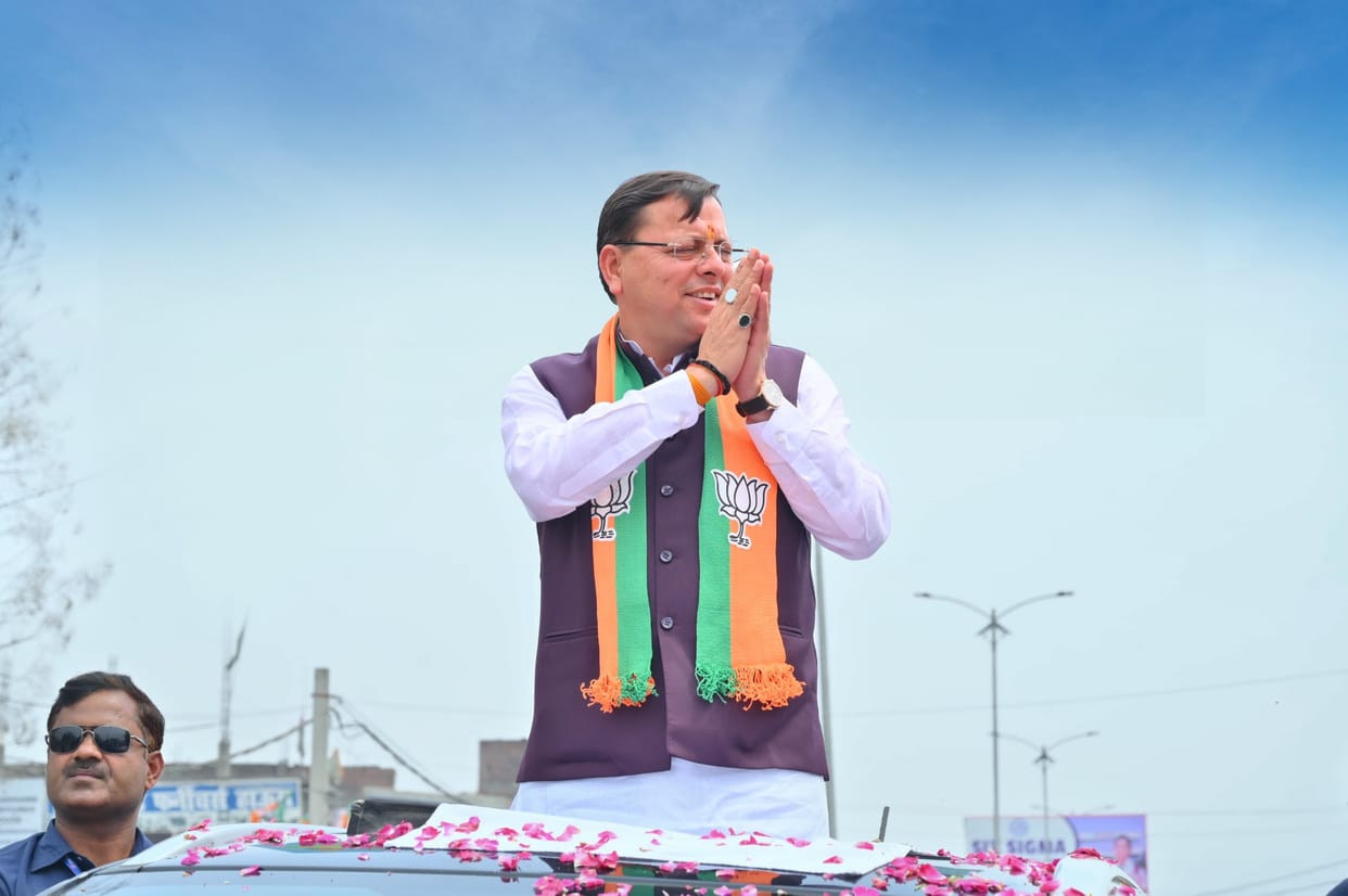 CM Pushkar Singh Dhami held a road show in support of the BJP candidate in Bahraich, Uttar Pradesh