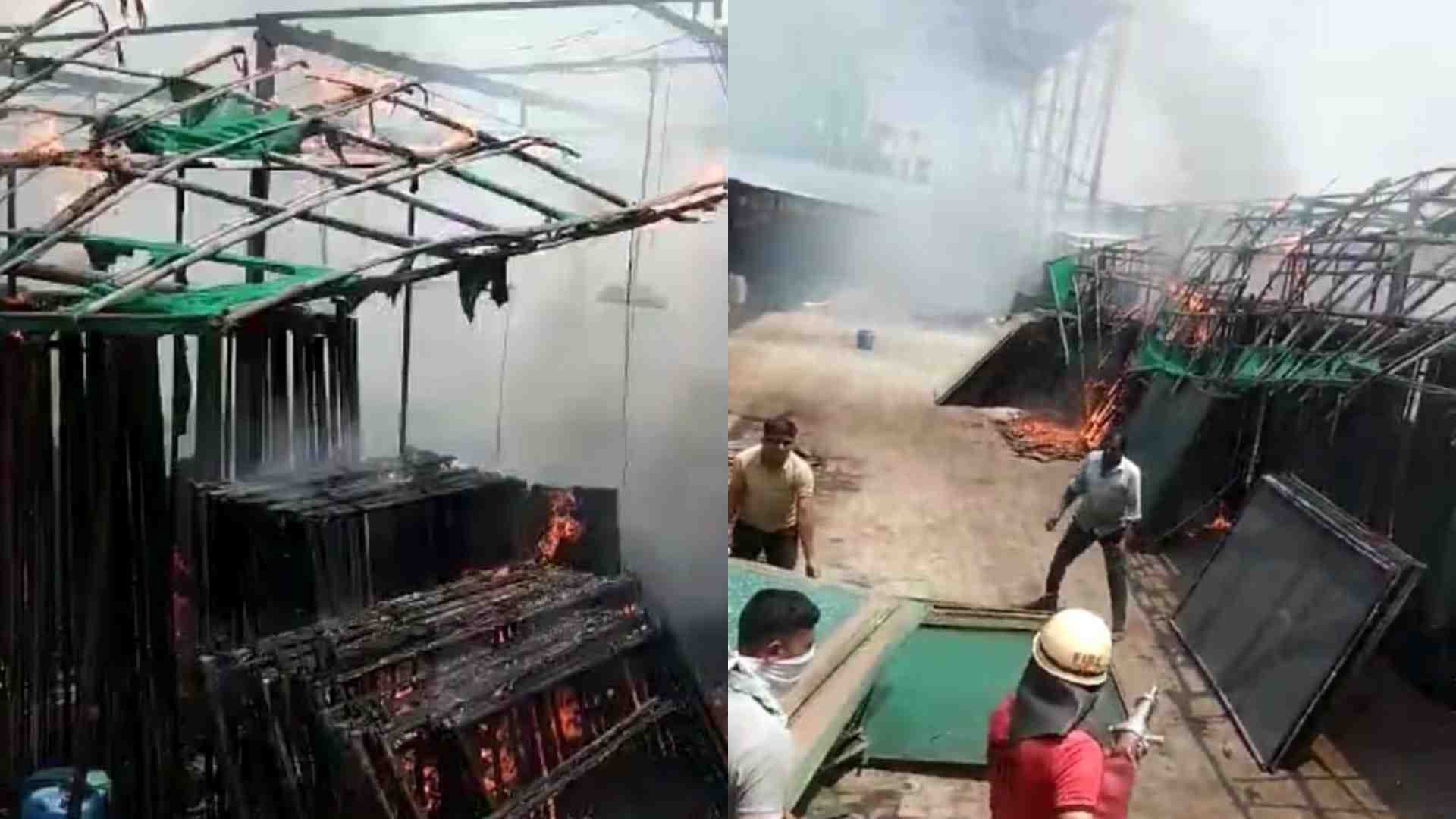 फैक्टरी की आग को बुझाते फायरकर्मी।