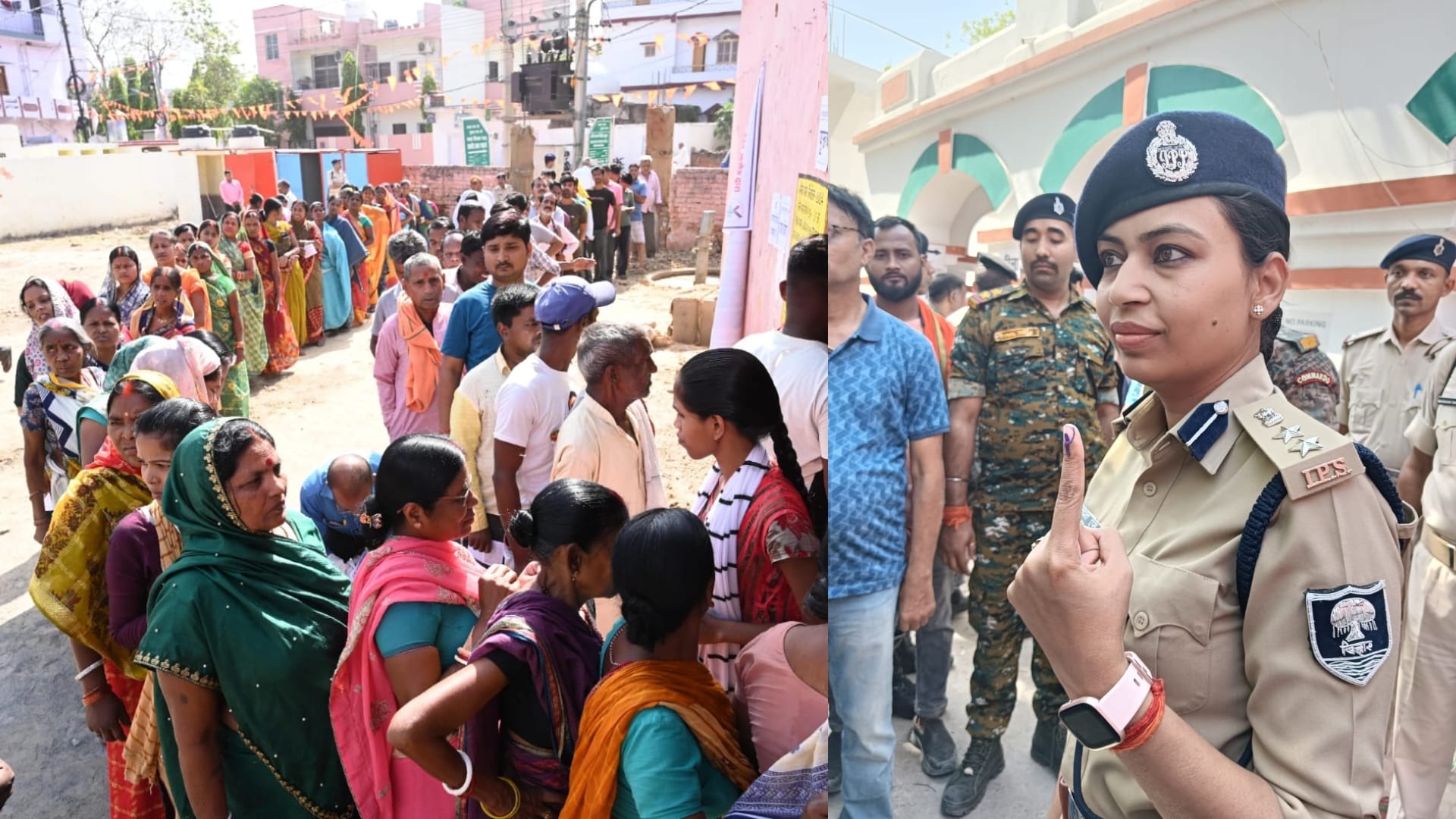 मतदान करते लोग, मतदान करने के लिए एसपी कर रही लोगों को प्रेरित।