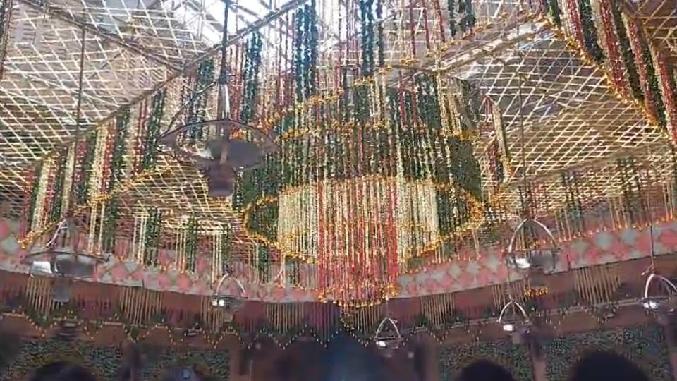 grand flower-bungalow decorated in Banke Bihari temple On occasion of Kamada Ekadashi in vrindavan