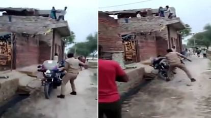 miscreant pelted stones at police from rooftop In Etah policemen somehow saved their lives