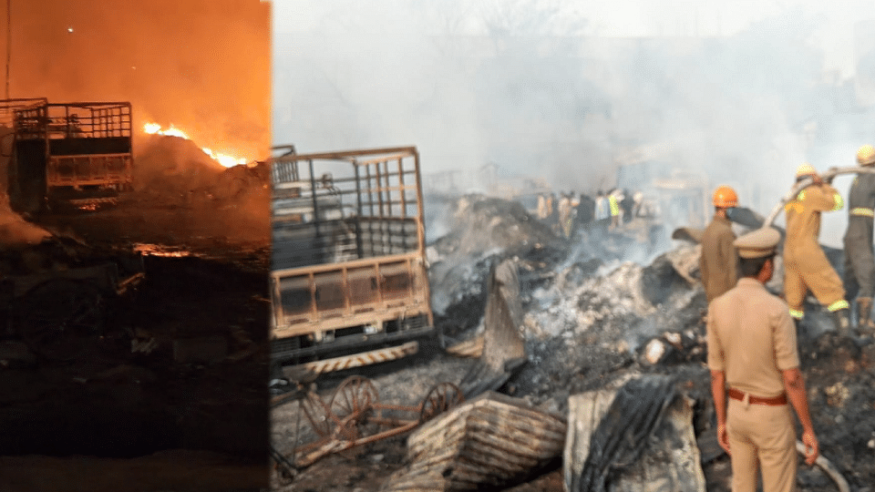 fire broke out in a scrap warehouse in Khoda, Ghaziabad last night