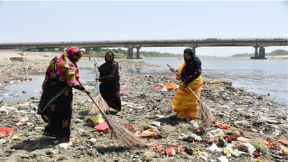 Remains of goddess statues were rotting in dirty water on the banks of river Rapti in Gorakhpur.