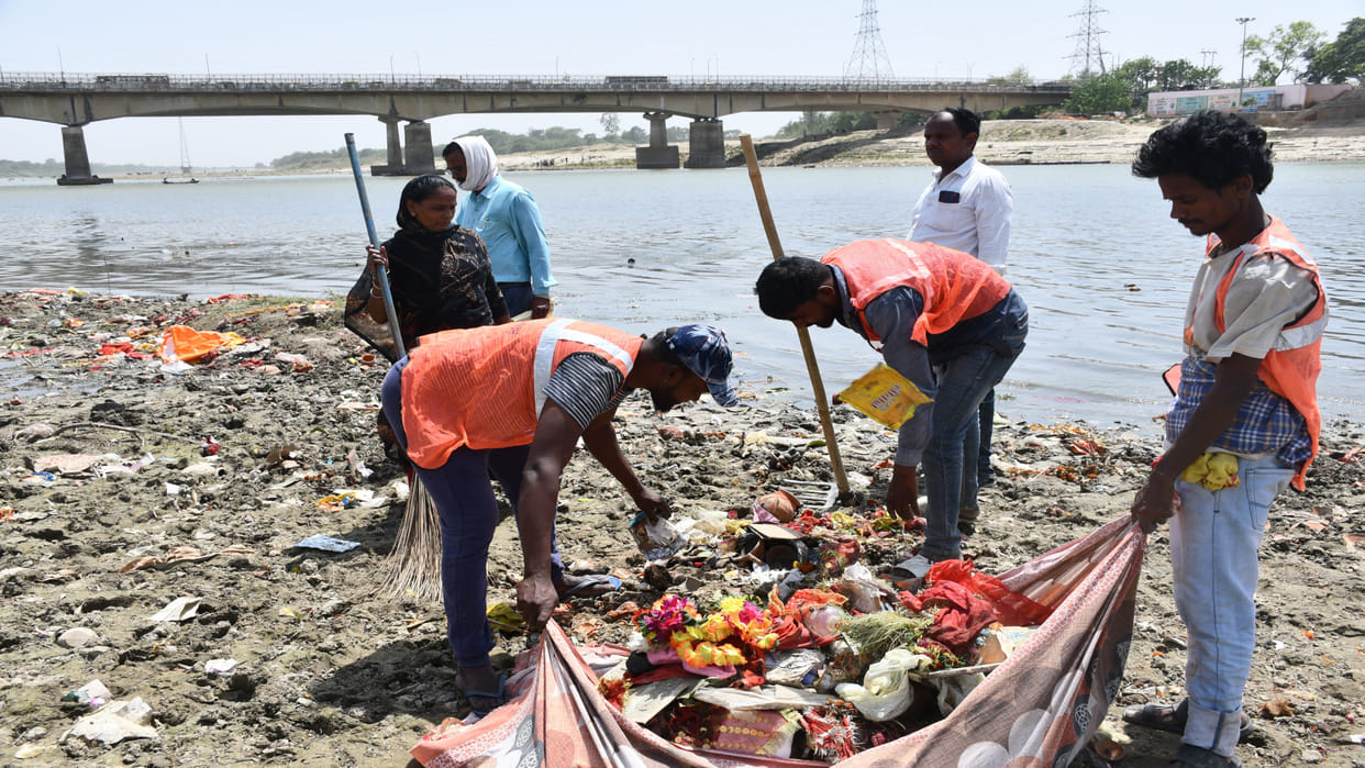 Remains of goddess statues were rotting in dirty water on the banks of river Rapti in Gorakhpur.