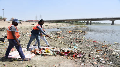 Remains of goddess statues were rotting in dirty water on the banks of river Rapti in Gorakhpur.