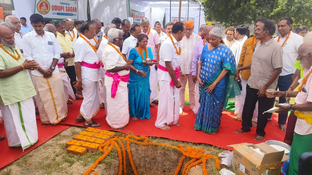 Nirmala Sitharaman perform Bhoomi Pujan of Natukottai Nagar Kshetram Dharamshala