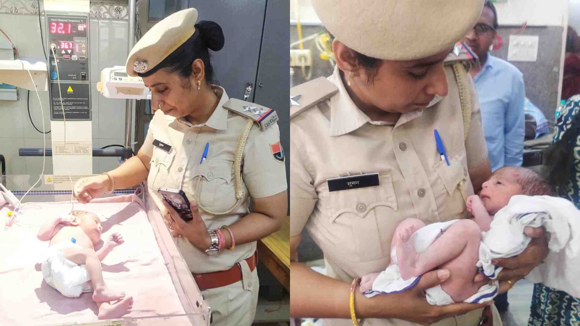 मासूम लेकर अस्पताल पहुंची पुलिस।