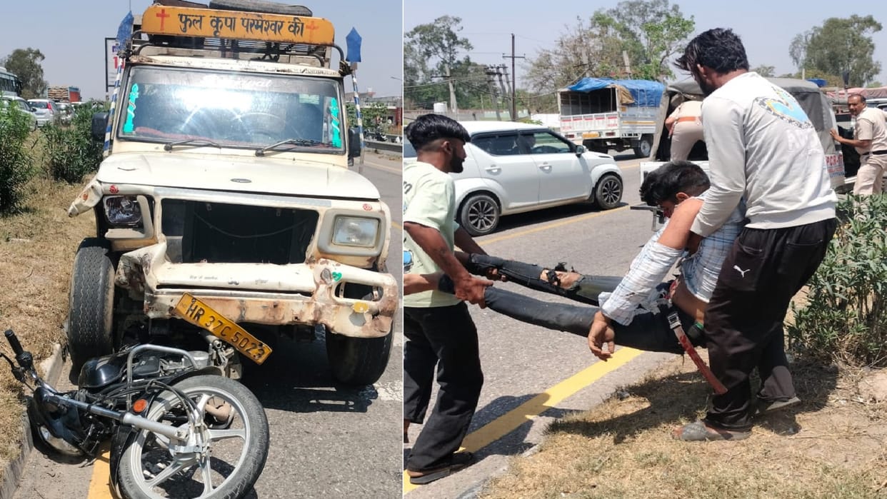 Accident on Ambala Delhi Highway, Three youths riding bike hit by speeding Bolero, two died and one injured
