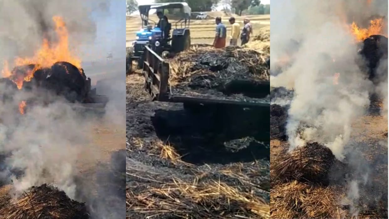 wheat crop and straw burnt to ashes due to fire in Chandauli