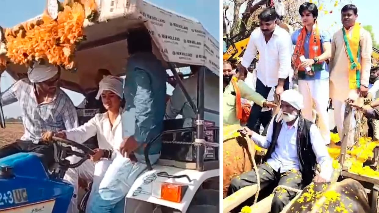 LS Election: When Mahaaryaman Scindia was seen on a bullock cart, he drove a tractor somewhere
