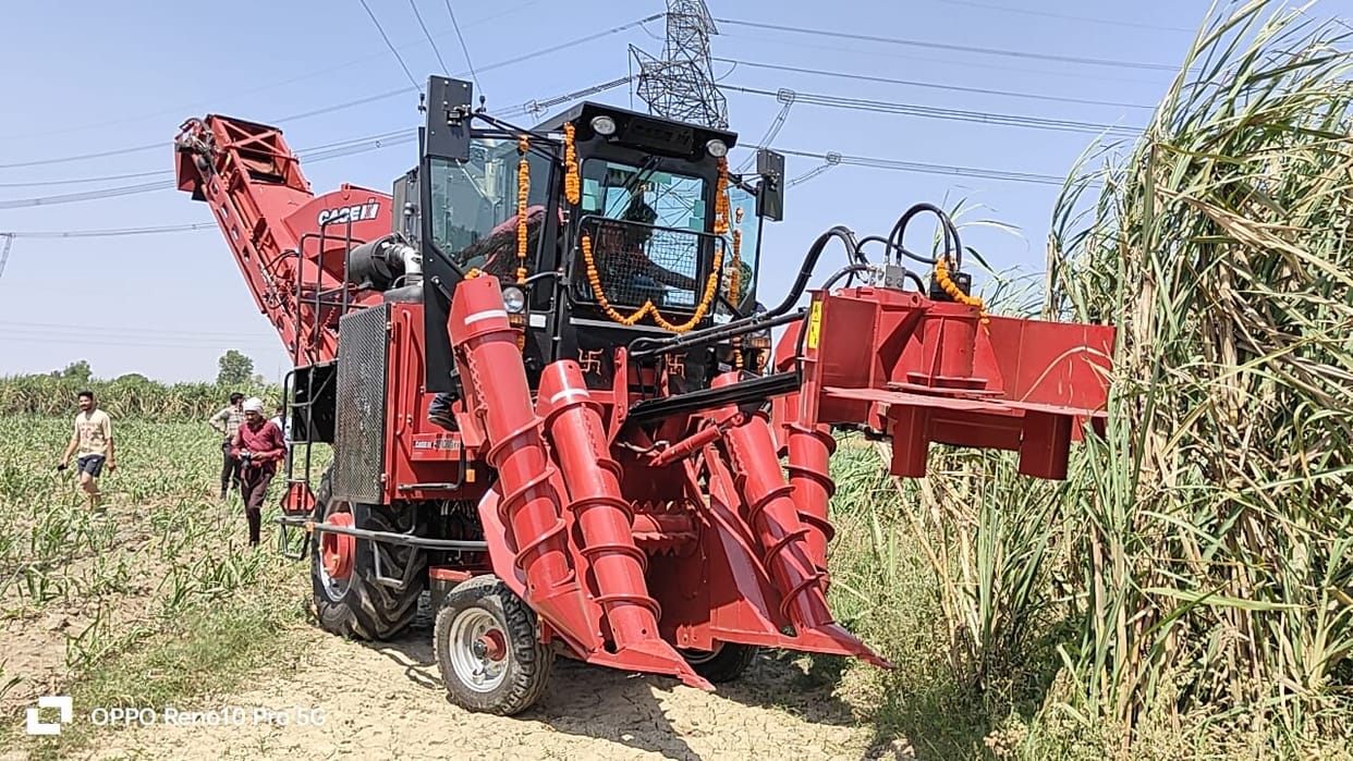 Training was given on harvesting and peeling of sugarcane using cane harvester machine in Muzaffarnagar