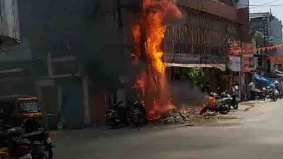 Transformer fire in Raigarh Two bikes and one house also burnt