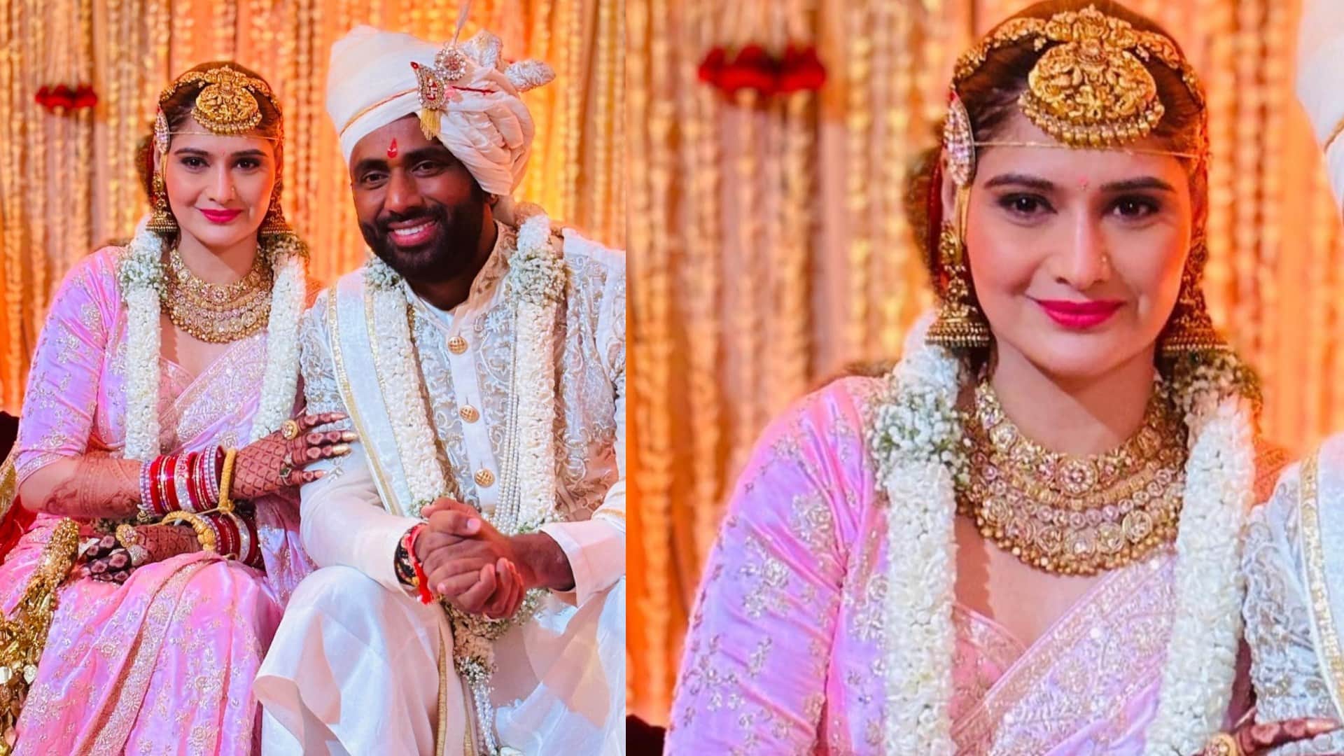 Arti Singh deepak chauhan Wedding latest photos of Arti red lehenga look haldi look mehendi look