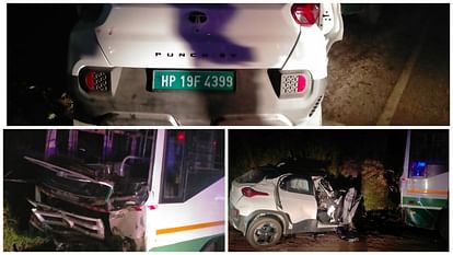 HRTC bus and car collide in Dhusada Una car driver dies