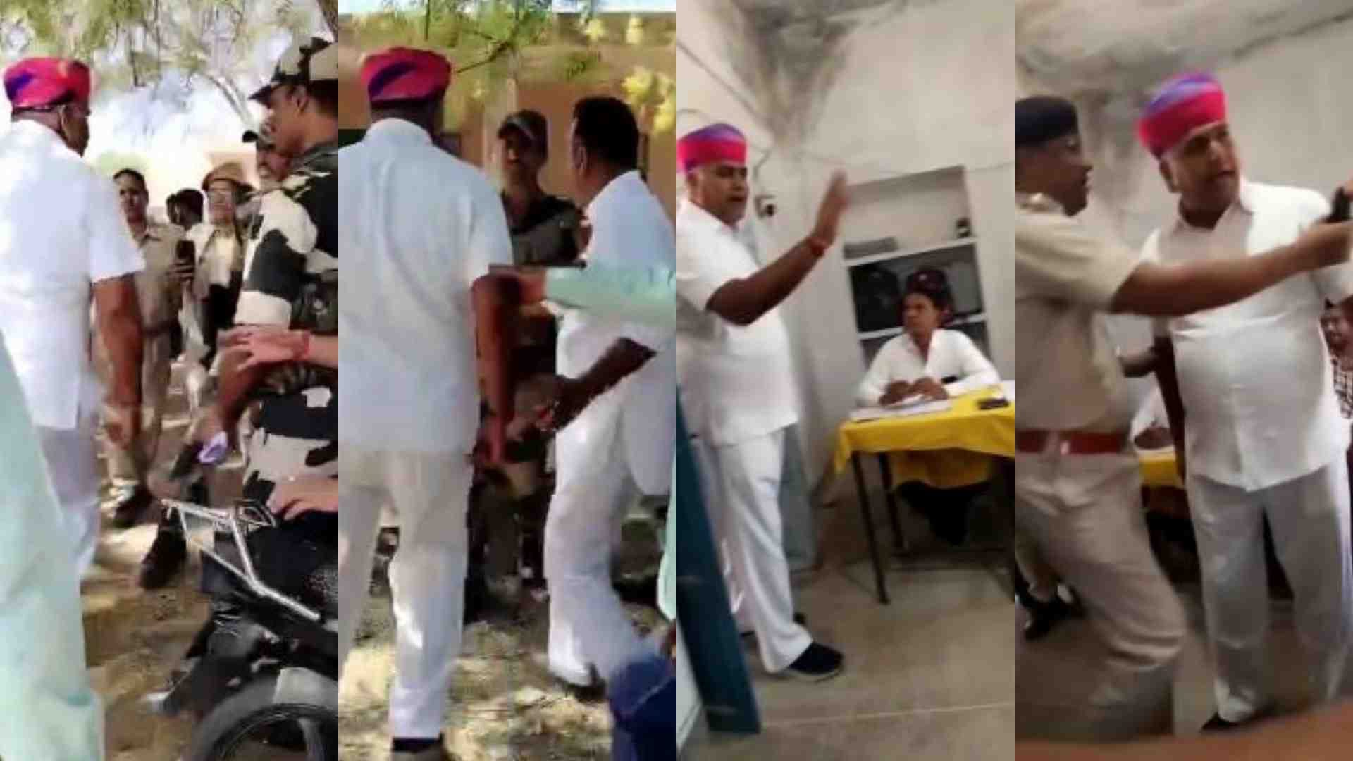 बीएलओ और बीएसएफ जवान से विवाद करते विधायक।