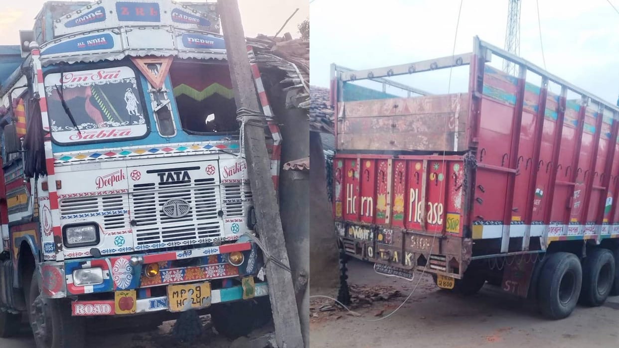 Anuppur Truck carrying 22 cattle to slaughterhouse collided with electricity pole driver was trying to escap