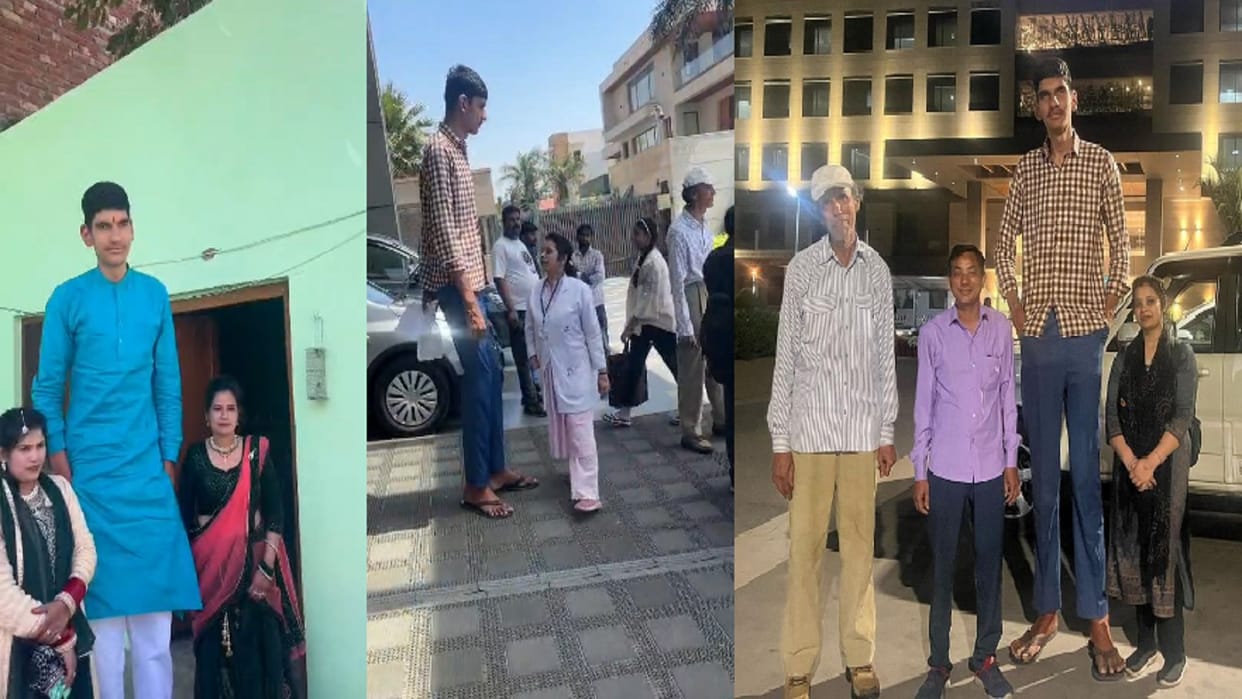 Saharanpur: 8.4 feet tall Kishore Karan reached Muzaffarnagar and crowd gathered to see him