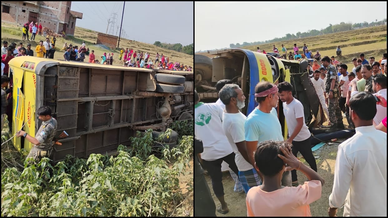 School bus overturned in ranchi several children injured jhakhand news in hindi