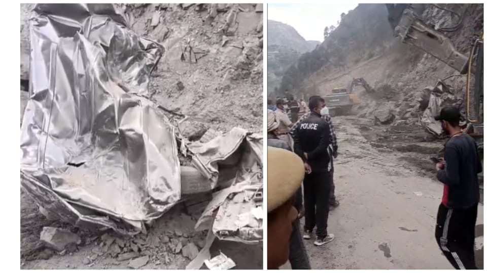 Landslide on Hatkoti Tiuni road in Rohru Shimla Himachal Pradesh