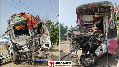 Road Accident truck and a double-decker bus collided in Badaun two passengers died in the accident; 27 injured